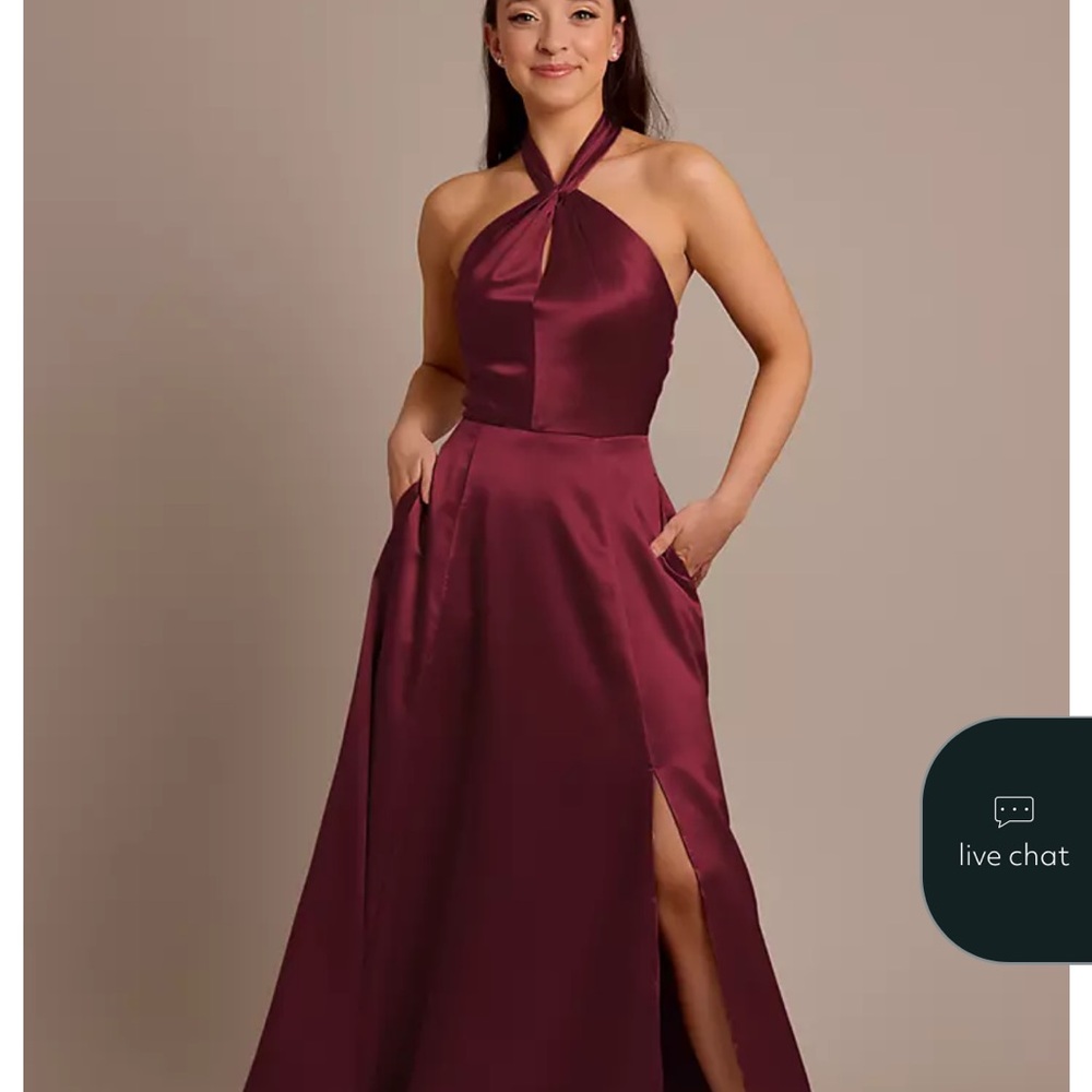 David’s Bridal Lux Charmeuse halter dress WINE size 8